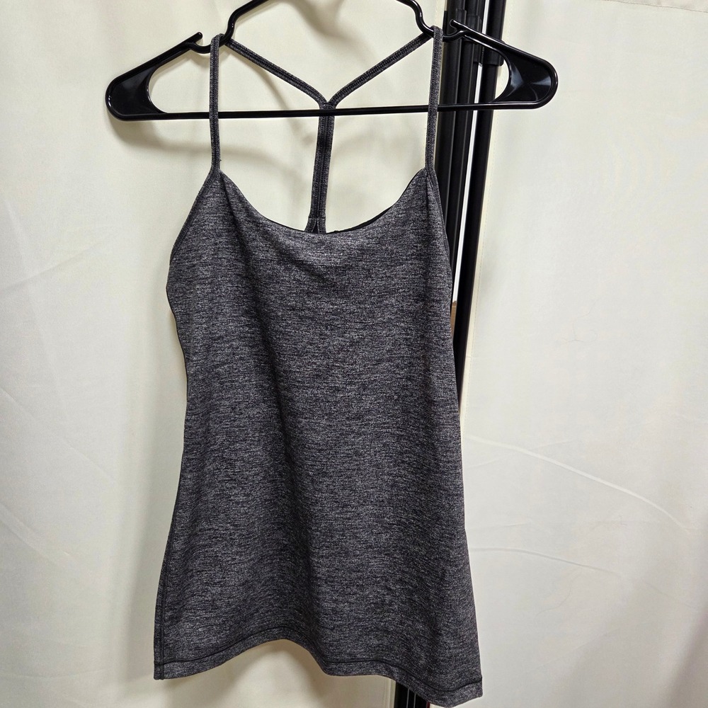 Lululemon Power Y Tank Top Size 6 Heathered Charcoal Grey Space Dye Shelf Bra